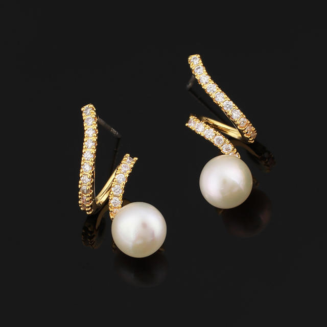 Freshwater pearl CZ clip on earrings