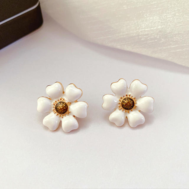 Vintage 925 needle enamel flower ear studs