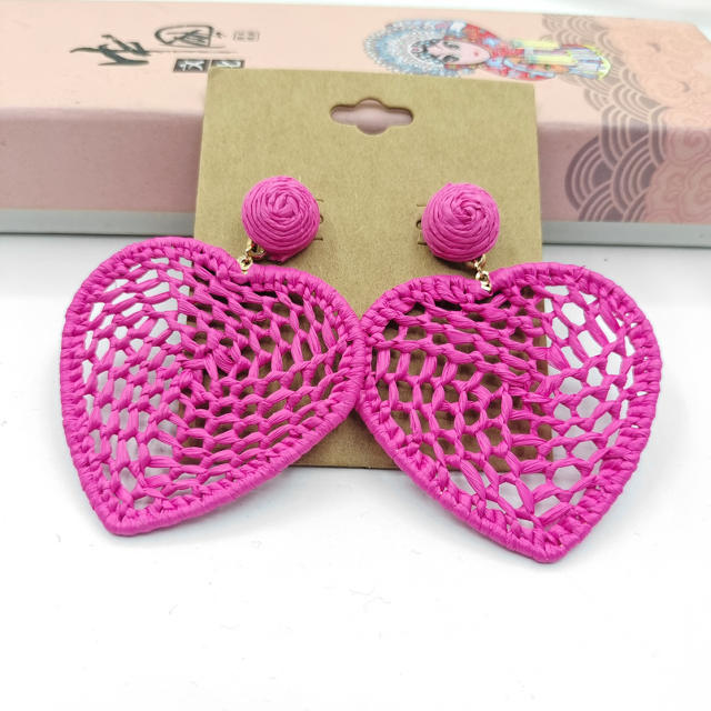 Holiday trend handmade woven heart earrings