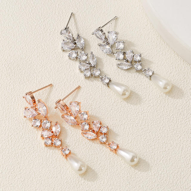 3A cubic zircon luxury long earrings for bridal