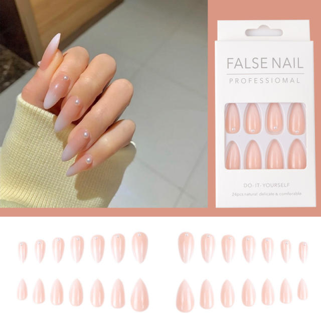 Nude pink color rhinestone false nails