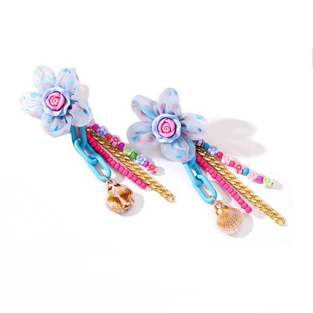 Holiday trend mesh flower chain tassel earrings