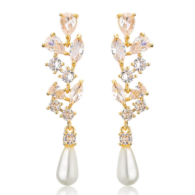 3A cubic zircon luxury long earrings for bridal