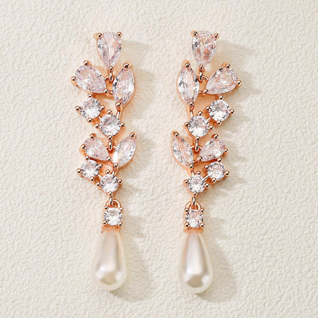 3A cubic zircon luxury long earrings for bridal