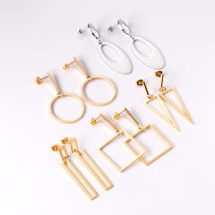 Stainless steel geometric square ring dangle earrings