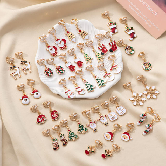 Enamel Christmas clip on earrings