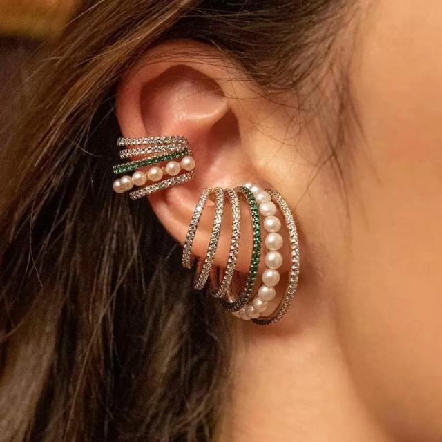 Multi-layer pearl rhinestone ear clip