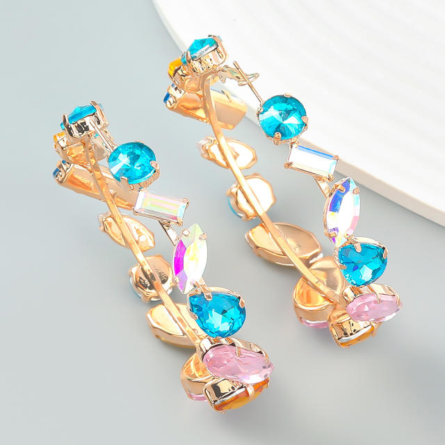 Geometric shaped glass crystal hoop earrings