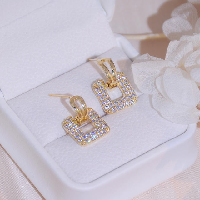 S925 sterling silver full of cubic zircon 14KG earrings