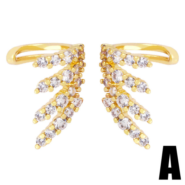 Diamond angel wing clip on earrings