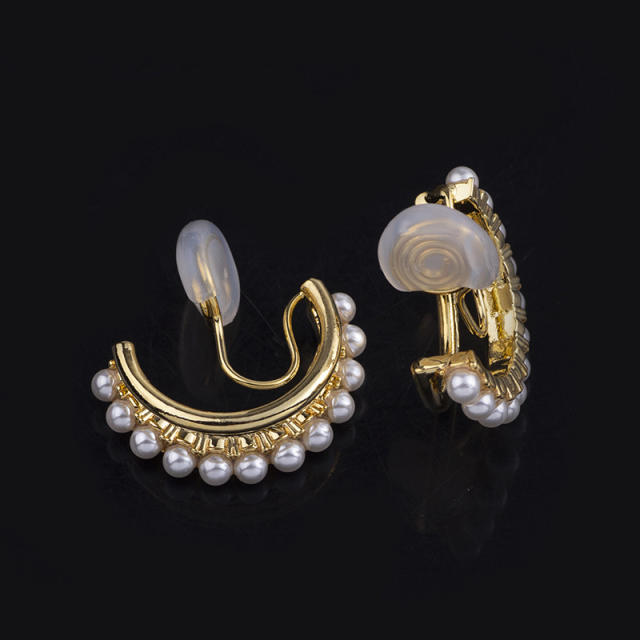 Pearl beaded open Hoop clip on earrings