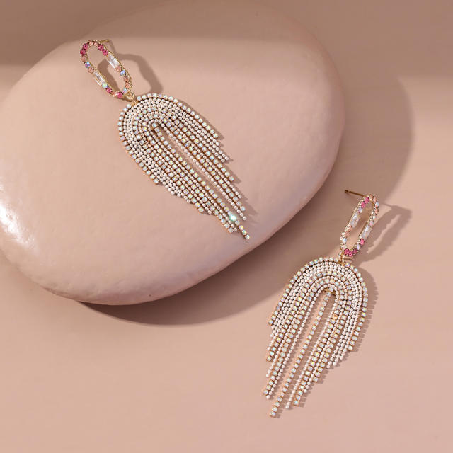 Luxury pave setting rhinestone tassel dangle earrings