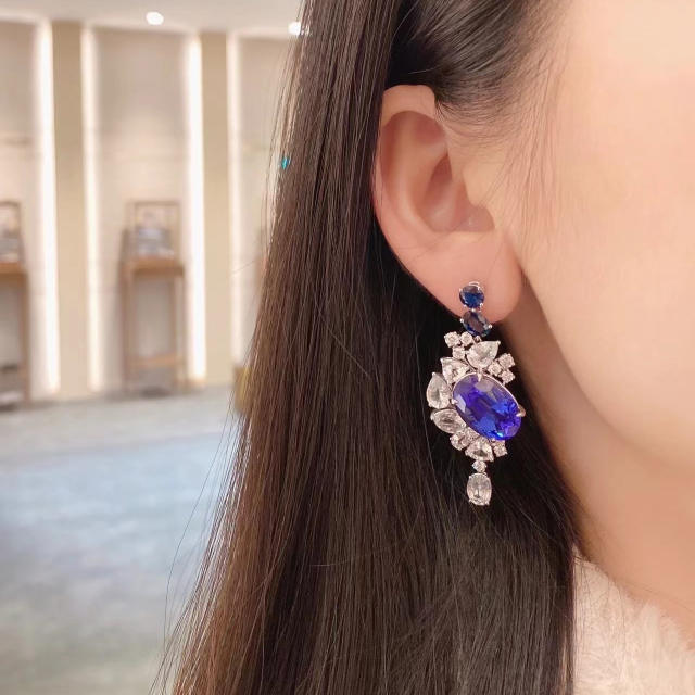 Luxury sapphire cubic zircon statement women earrings