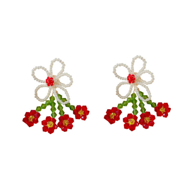Summer design handmade beaded flower dangle earrings