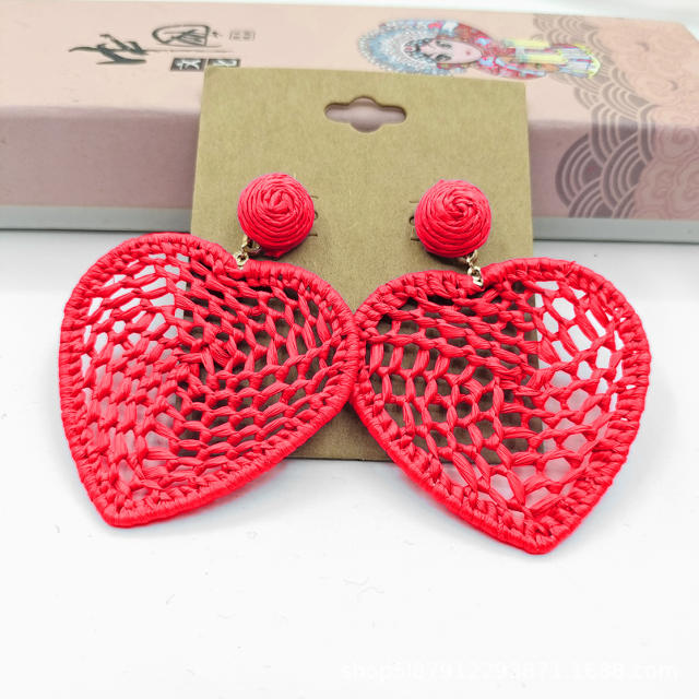 Holiday trend handmade woven heart earrings