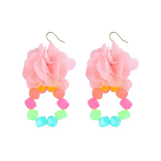 Boho hot sale color flower beaded dangle earrings