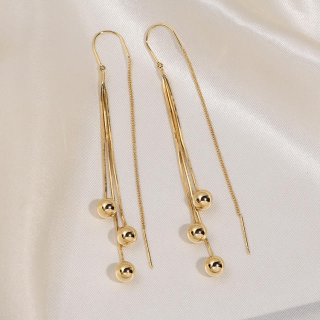 Gold color bead tassel clip on earrings dangle earrings