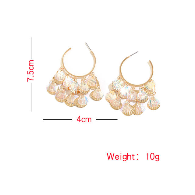 INS metal shell tassel open hoop earrings for women