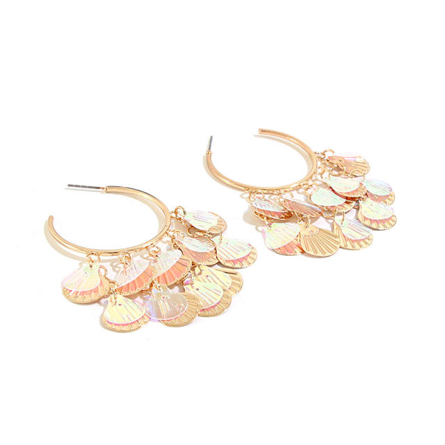 INS metal shell tassel open hoop earrings for women