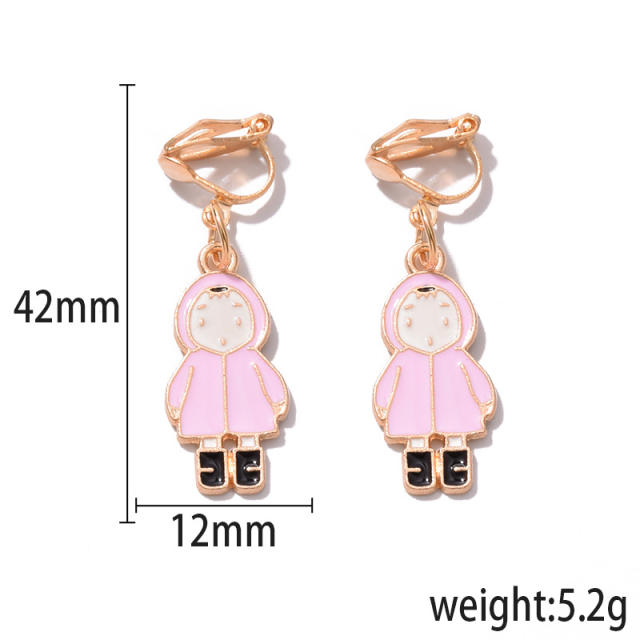 Cartoon enamel fruit drop earrings clip on earrings