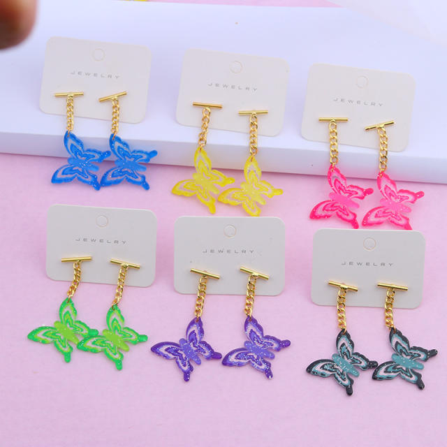 Colorful hollow acrylic butterfly dangle earrings
