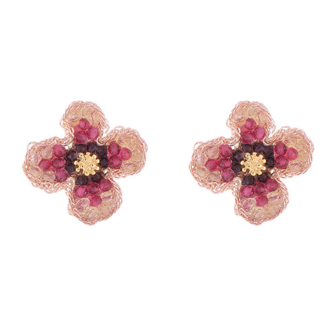 Elegant cubic zircon beads flower ear studs
