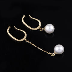 Pearl dangle earrings asymmetric clip on earrings
