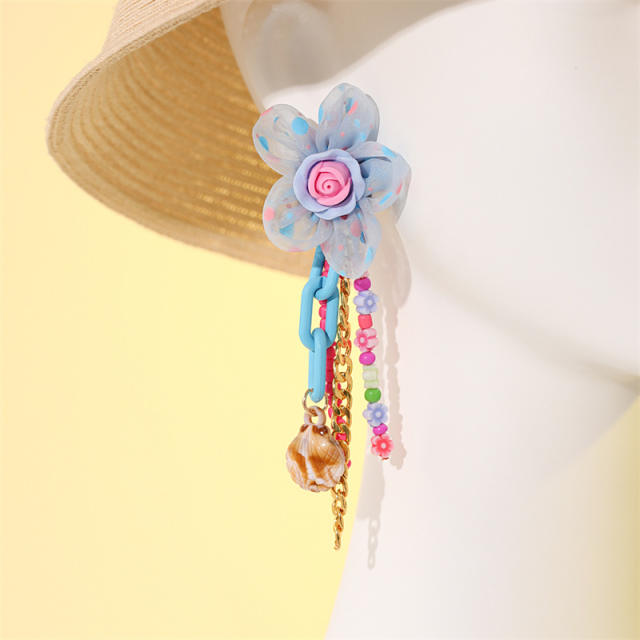 Holiday trend mesh flower chain tassel earrings