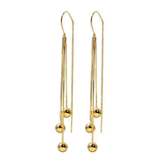 Gold color bead tassel clip on earrings dangle earrings