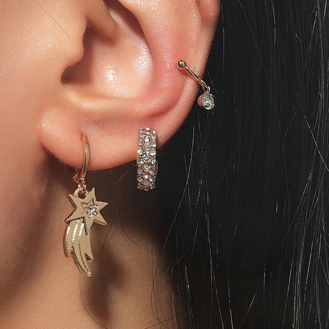 Diamond star ear cuff huggie earrings