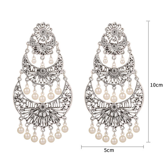 Vintage pearl tassel metal jhumka earrings