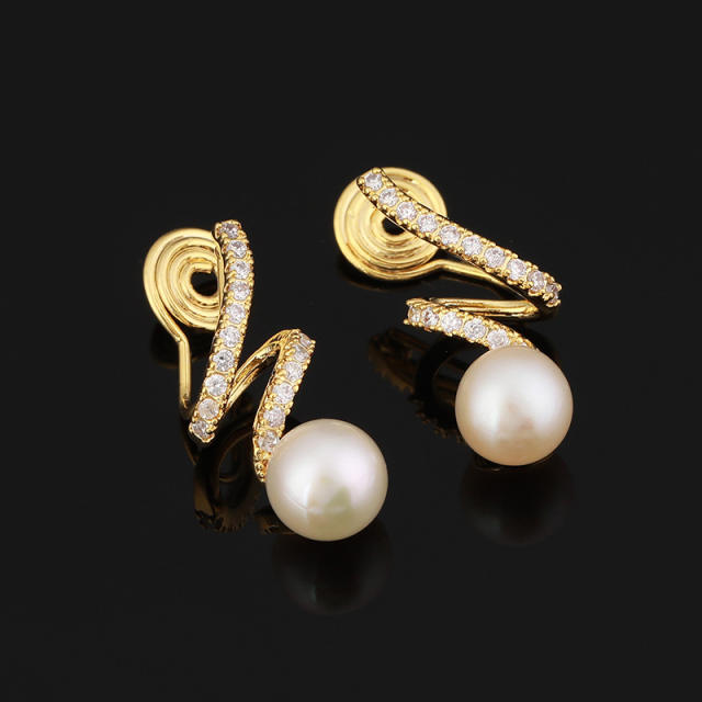 Freshwater pearl CZ clip on earrings