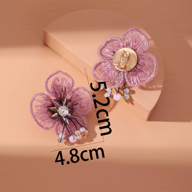 Occident fashion embroidery flower crystal woven earrings