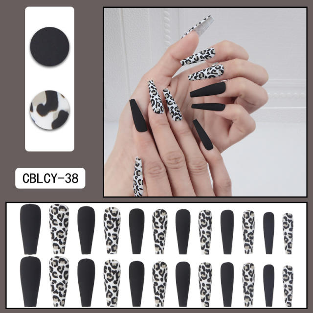 Sexy leopard grain black false nails