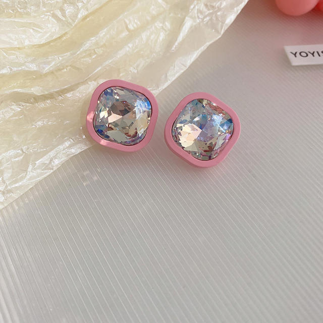 925 needle pink color series sweet ear studs