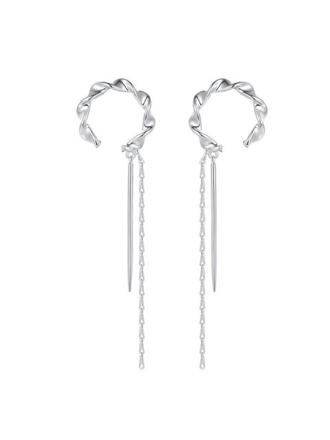 Open hoop long tassel clip on earrings