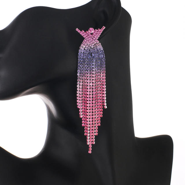 Color rhinestone tassel pave setting earrings