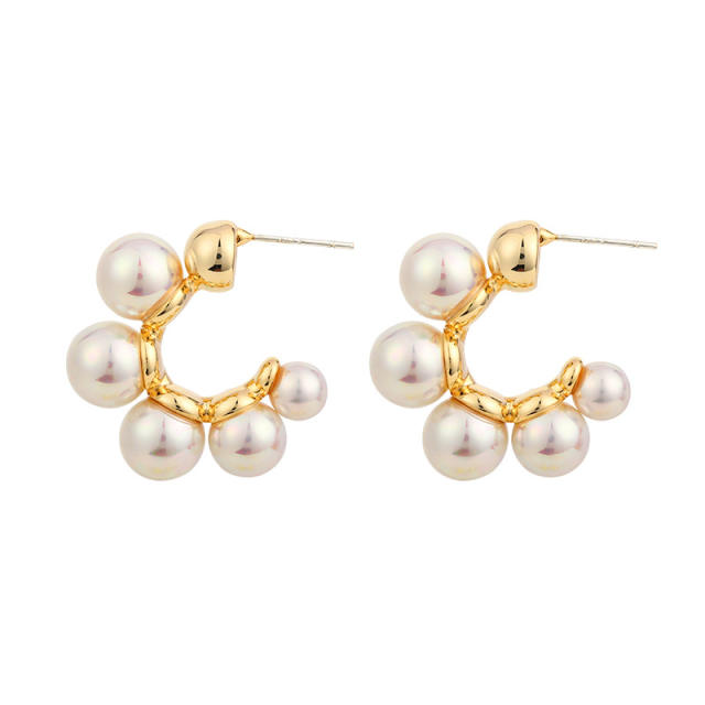 Pearl bead hoop clip on earrings