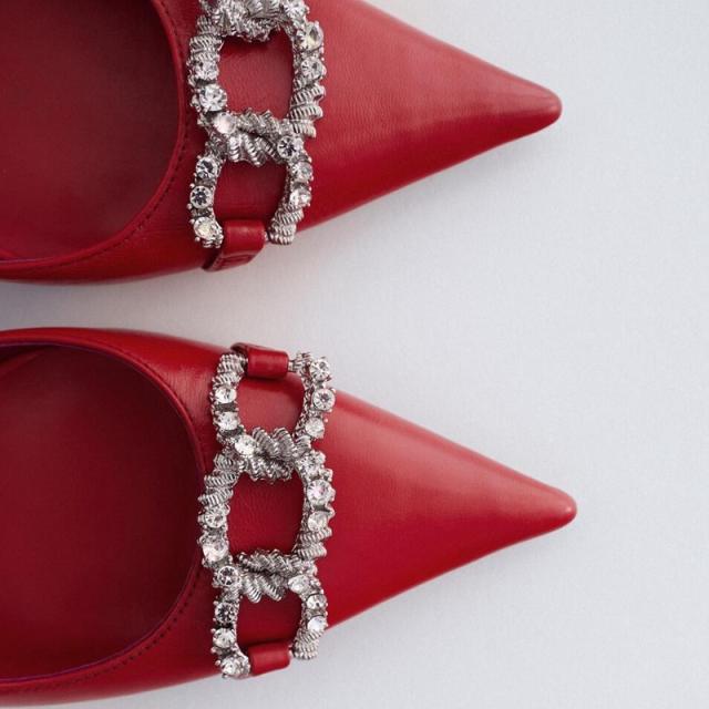 Rhinestone red color slingback high heels