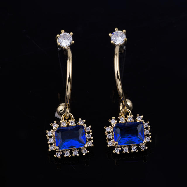 Classic square sapphire charm clip on earrings