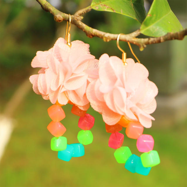 Boho hot sale color flower beaded dangle earrings