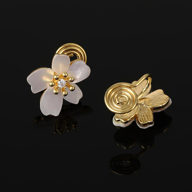 Bloom shell flower clip on earrings