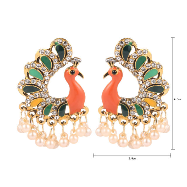 Color enamle peacock tassel earrings