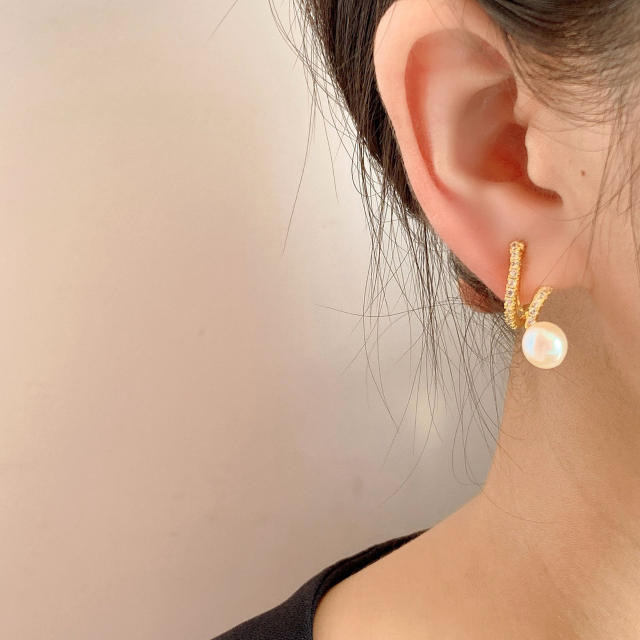 Freshwater pearl CZ clip on earrings