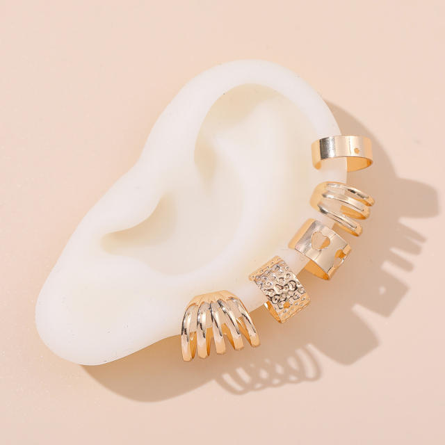 Hollowed out alloy ear cuff 5 pcs set