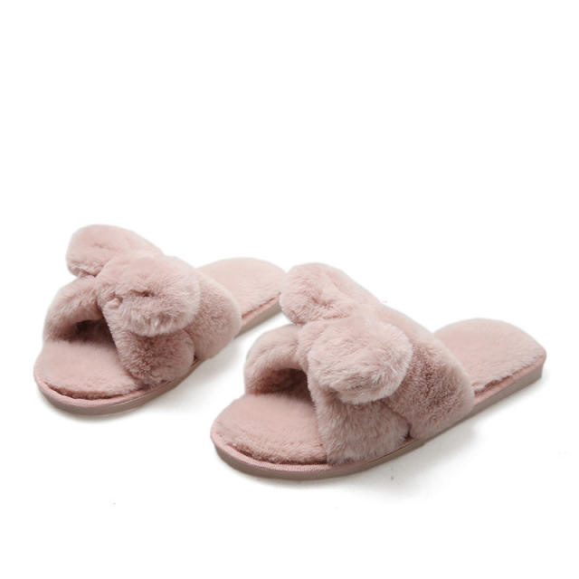 Fluffy bunny ear slippers