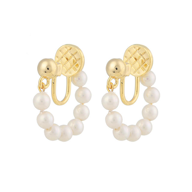 Pearl beaded hoop clip on earrings