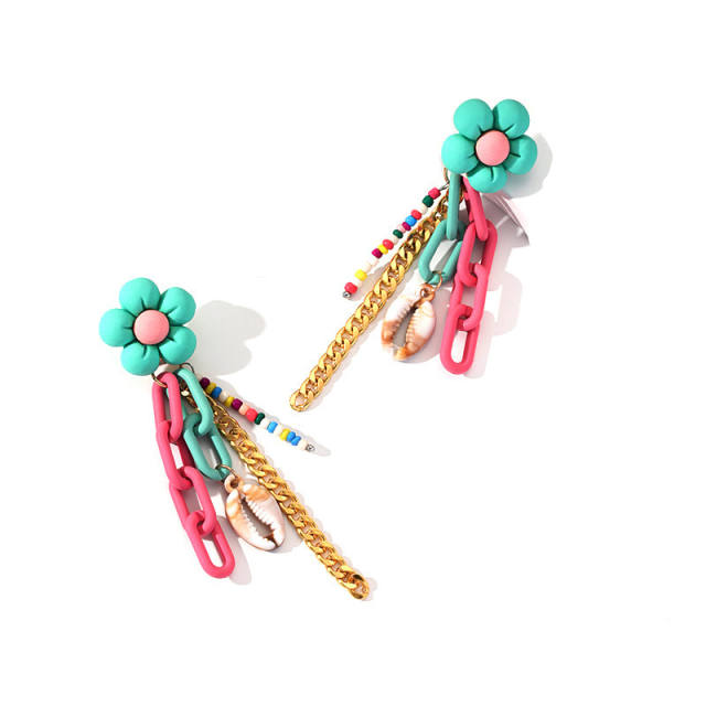 Cute flower chain shell tassel earrings