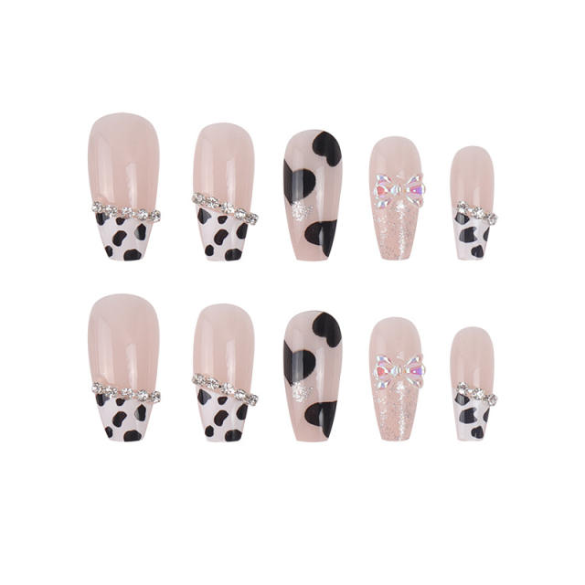 Leopard grain sweet bow false nails