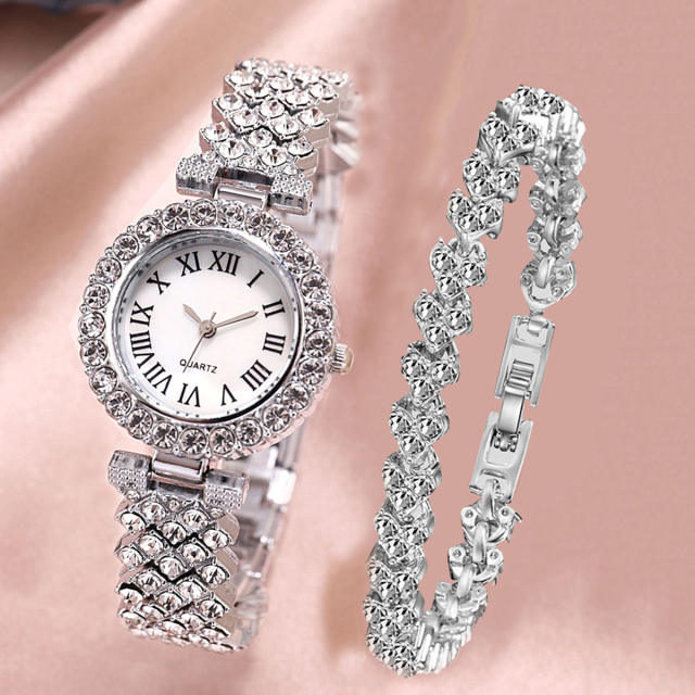 2pcs diamond bracelet women watch set